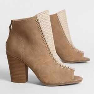 Madden Girl Just Taupe snakeskin print peep toe ankle booties